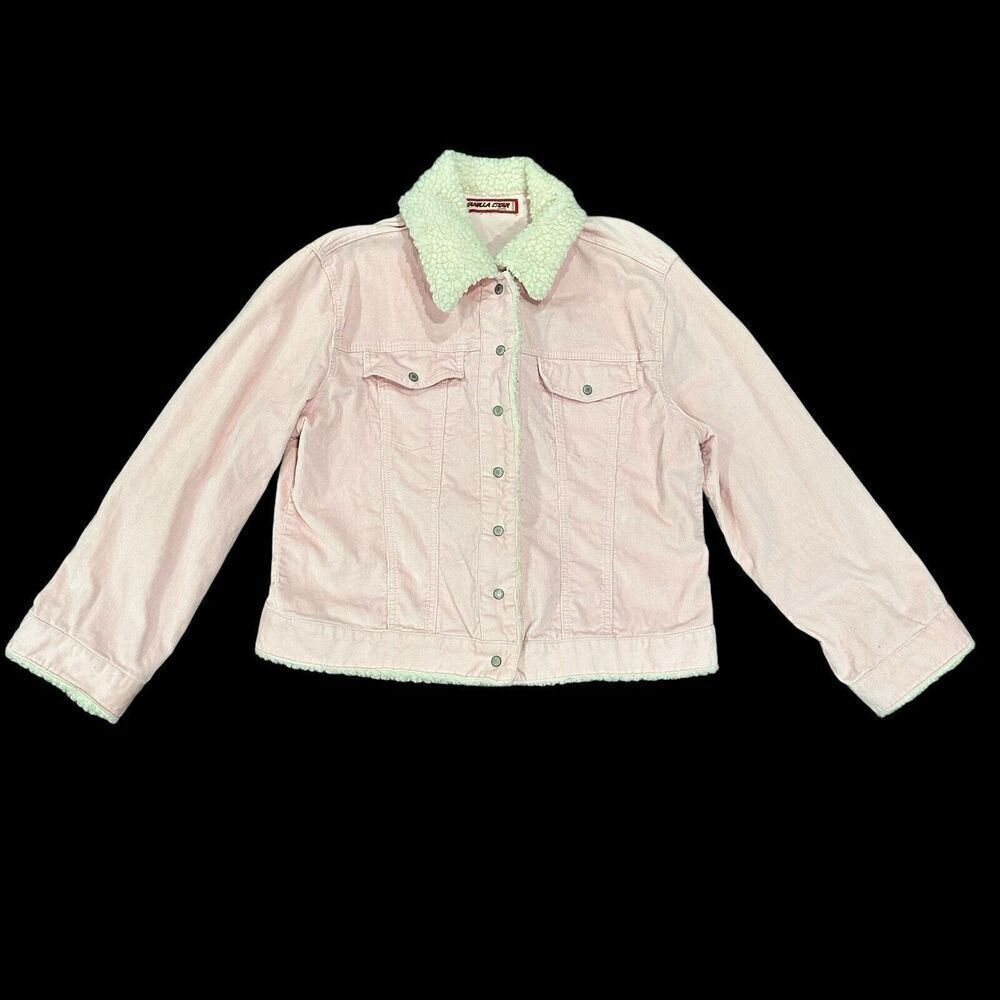 Vanilla Star‎ Corduroy Jacket Large Women Pink Cotton Snap Sherpa  Trucker Y2K